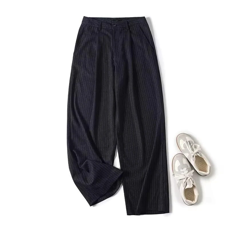 YENKYE Women New Fashion Office Wear Striped Wide Leg Pants Casual Autumn Female Trousers pantalones de mujer