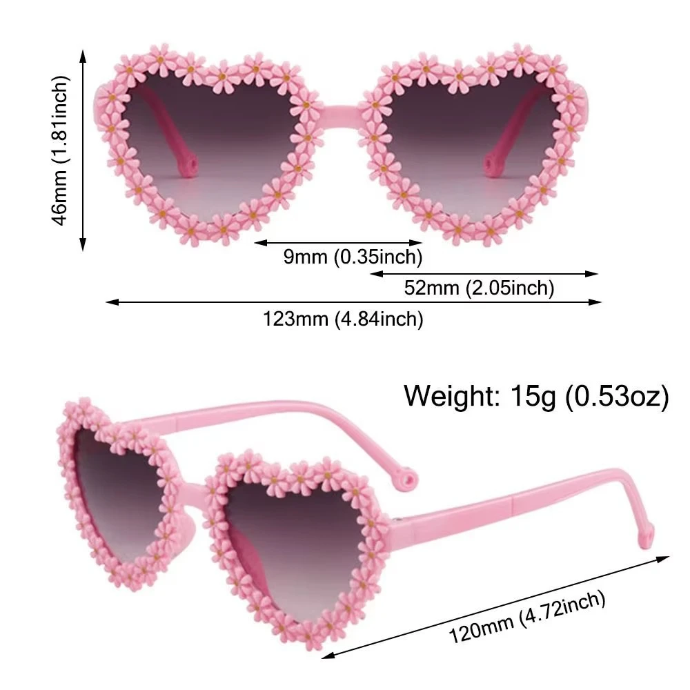 Heart-Shaped Kids Daisy Sunglasses 3-18 Years Sun Protection Flower Sun Glasses Vintage Disco Festival Party Glasses