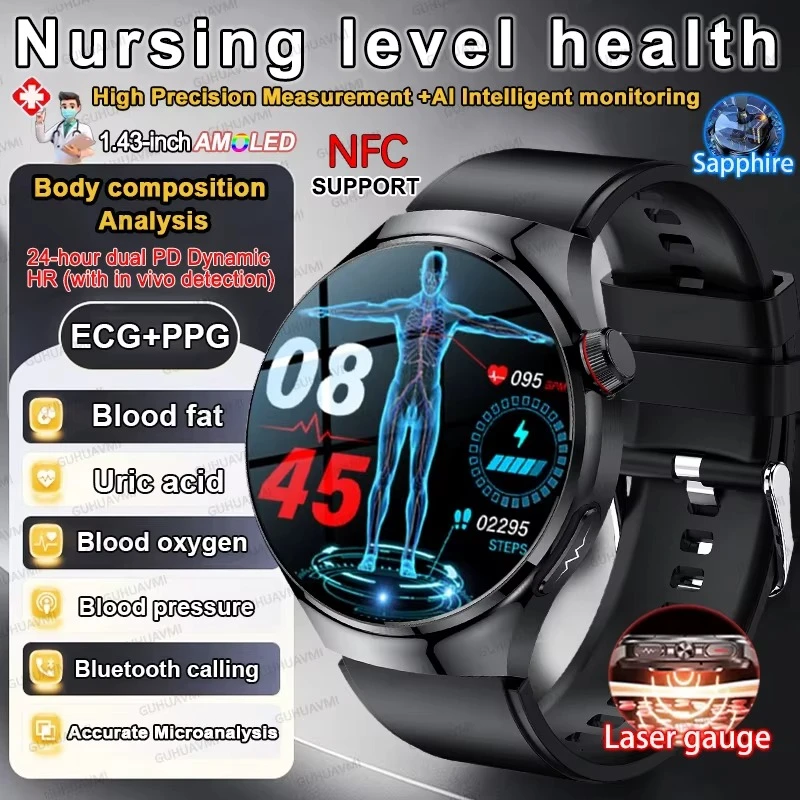 2025New For XIAOMI Blood Lipids Smart Uric Acid Monitoring Women Men ECG + PPG Blood Pressure Called Bluetooth Health Smartwatch